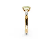 3 Stone Engagement Ring Setting for Fancy Yellow Radiant Cut Center with Tapered Baguettes, Plain Band and Prong Head in Yellow Gold