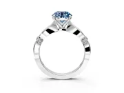 Solitaire Engagement Ring Setting for Fancy Blue Round Cut Center with Carved Leaf Shoulders and Prong Head in Platinum