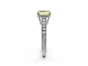 Engraved Engagement Ring Setting for Fancy Yellow Asscher Cut Center with Milgrain Pave Band and Prong Head in Platinum
