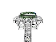 Halo Engagement Ring Setting for Fancy Green Princess Cut Center with Milgrain Channel Band and Prong Head in White Gold