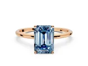 Solitaire Engagement Ring Setting for Fancy Blue Emerald Cut Center with Straight Thin Band and Prong Head in Rose Gold