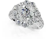Large Accent Halo Engagement Ring Setting for Round Cut Center with Pave Split Shank and Prong Head in Sterling Silver