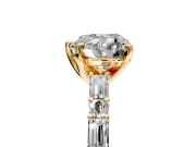 Baguette Engagement Ring Setting for Heart-Shaped Center with Alternating Bar-Set Band and Prong Head in Yellow Gold