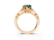 Solitaire Engagement Ring Setting for Fancy Green Heart-Shaped Center with Marquise and Bezel Accents and Prong Head in Rose Gold