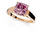 Solitaire Engagement Ring Setting for Fancy Pink Cushion Cut Center with Tapered Split Shoulders and Prong Head in Rose Gold