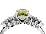 Cluster Engagement Ring Setting for Fancy Yellow Emerald Cut Center with 2-Row Shoulder Clusters and Prong Head in White Gold