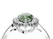 Starburst Halo Engagement Ring Setting for Fancy Green Marquise Center with Flat Cathedral Band and Prong Head in Sterling Silver