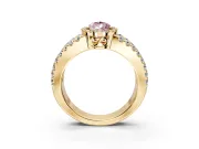Halo Engagement Ring Setting for Fancy Pink Pear-Shaped Center with Wide-Open Pave Split Shank and Prong Head in Yellow Gold
