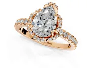 Halo Engagement Ring Setting for Pear-Shaped Center with Openwork Halo, Pave Band and Prong Head in Rose Gold