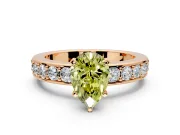 Solitaire Engagement Ring Setting for Fancy Yellow Pear-Shaped Center with Channel-Set Accents and Prong Head in Rose Gold