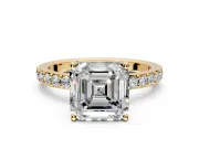 Solitaire Engagement Ring Setting for Asscher Cut Center with Round Cut Pave Band and Prong Head in Yellow Gold