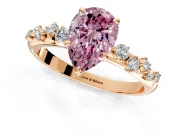 Cluster Engagement Ring Setting for Fancy Pink Pear-Shaped Center with Round Cut Accent Band and Prong Head in Rose Gold
