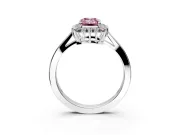 Starburst Halo Engagement Ring Setting for Fancy Pink Emerald Cut Center with Flat Cathedral Band and Prong Head in White Gold