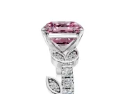 Leaf Motif Engagement Ring Setting for Fancy Pink Asscher Cut Center with Pave Band and Prong Head in White Gold