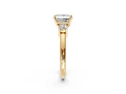 3 Stone Engagement Ring Setting for Princess Cut Center with Wide Plain Band and Prong Head in Yellow Gold