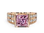 Bezel Engagement Ring Setting for Fancy Pink Princess Cut Center with Wide Channel-Set Band and Bezel Head in Rose Gold
