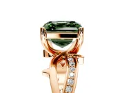 Solitaire Engagement Ring Setting for Fancy Green Asscher Cut Center with Pave and Plain Crossover Band and Prong Head in Rose Gold