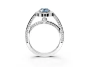 Halo Engagement Ring Setting for Fancy Blue Oval Center with Framed Halo, Pave Band and Prong Head in White Gold