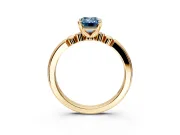 Solitaire Engagement Ring Setting for Fancy Blue Emerald Cut Center with Beaded Shoulders and Prong Head in Yellow Gold