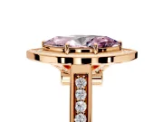 Halo Engagement Ring Setting for Fancy Pink Marquise Center with Outer Bezel Rim, Pave Band and Prong Head in Rose Gold