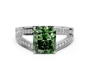 Split Shank Engagement Ring Setting for Fancy Green Radiant Cut Center with Pave Split Shank and Prong Head in Sterling Silver