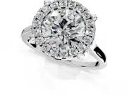 Single Halo Engagement Ring Setting for Round Cut Center with Corner Claws, Plain Band and Prong Head in Sterling Silver