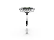 Halo Engagement Ring Setting for Fancy Green Emerald Cut Center with Milgrain Bezel Rim, Plain Band and Prong Head in White Gold