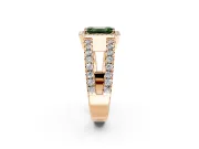 Halo Engagement Ring Setting for Fancy Green Emerald Cut Center with Wide-Open Pave Split Shank and Prong Head in Rose Gold