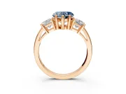 3 Stone Engagement Ring Setting for Fancy Blue Heart-Shaped Center with Matching Side Accents and Prong Head in Rose Gold