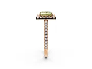 Pave Halo Engagement Ring Setting for Fancy Yellow Princess Cut Center with Single Row Pave Band and Prong Head in Rose Gold