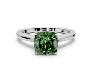 Solitaire Engagement Ring Setting for Fancy Green Cushion Cut Center with Narrow Cathedral Band and Prong Head in White Gold