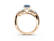 5 Stone Engagement Ring Setting for Fancy Blue Emerald Cut Center with Graduated Accents and Prong Head in Rose Gold