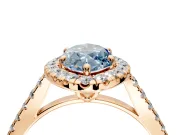 Halo Engagement Ring Setting for Fancy Blue Marquise Center with Raised Halo, Pave Band and Prong Head in Rose Gold