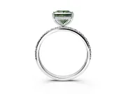 Hidden Halo Engagement Ring Setting for Fancy Green Princess Cut Center with Pave Band and Prong Head in Platinum