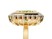 Halo Engagement Ring Setting for Fancy Yellow Princess Cut Center with Milgrain Bezel Rim, Plain Band and Prong Head in Yellow Gold