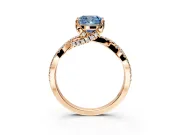 Solitaire Engagement Ring Setting for Fancy Blue Cushion Cut Center with Narrow Twist Pave Band and Prong Head in Rose Gold