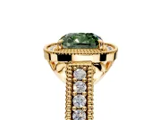 Milgrain Halo Engagement Ring Setting for Fancy Green Cushion Cut Center with Pave Band and Prong Head in Yellow Gold