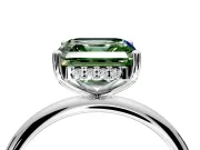 Hidden Halo Engagement Ring Setting for Fancy Green Asscher Cut Center with Thin Round-Wire Band and Prong Head in Sterling Silver