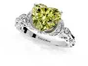 Solitaire Engagement Ring Setting for Fancy Yellow Heart-Shaped Center with Filigree Band and Prong Head in White Gold