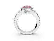 Halo Engagement Ring Setting for Fancy Pink Heart-Shaped Center with Wide-Open Pave Split Shank and Prong Head in Platinum