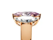 3 Stone Engagement Ring Setting for Fancy Pink Marquise Center with Raised Basket Heads and Prong Head in Rose Gold