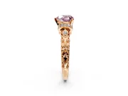 Solitaire Engagement Ring Setting for Fancy Pink Heart-Shaped Center with Filigree Band and Prong Head in Rose Gold