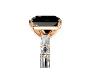 Baguette Engagement Ring Setting for Fancy Black Radiant Cut Center with Alternating Bar-Set Band and Prong Head in Rose Gold