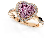 Halo Engagement Ring Setting for Fancy Pink Heart-Shaped Center with Pave and Plain Twist Band and Prong Head in Rose Gold