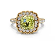 Milgrain Floral Halo Engagement Ring Setting for Fancy Yellow Cushion Cut Center with Pave Band and Prong Head in Yellow Gold