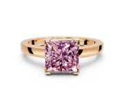 Solitaire Engagement Ring Setting for Fancy Pink Princess Cut Center with Plain Band and Flat Tab Prong Head in Rose Gold