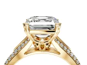Solitaire Engagement Ring Setting for Asscher Cut Center with Pave Rail Split Shank and Prong Head in Yellow Gold