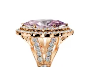 Double Halo Engagement Ring Setting for Fancy Pink Marquise Center with Narrow Pave Split Shank and Prong Head in Rose Gold
