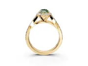 Halo Engagement Ring Setting for Fancy Green Marquise Center with Narrow Pave Split Shank and Prong Head in Yellow Gold