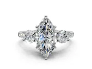 3 Stone Engagement Ring Setting for Marquise Center with Crossover Basket, Pave Band and Prong Head in Sterling Silver